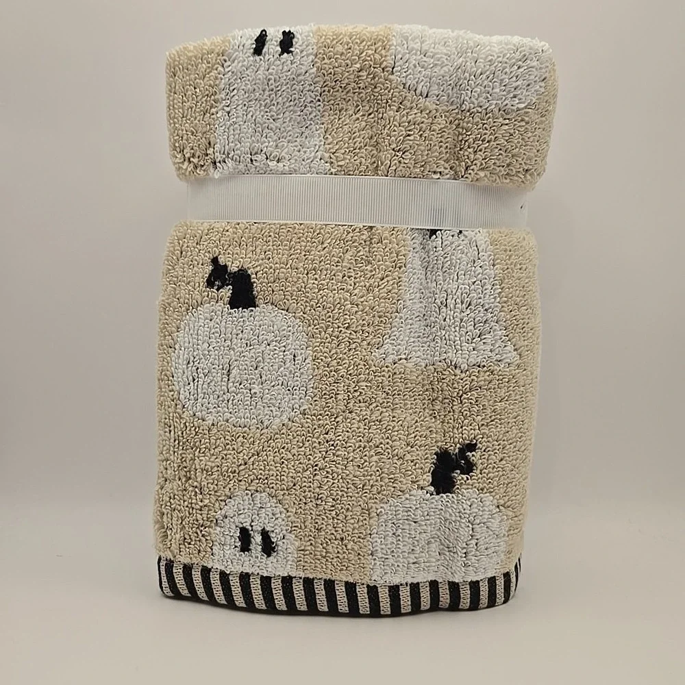 Plush Ghost & Pumpkin Hand Towels - Beige
